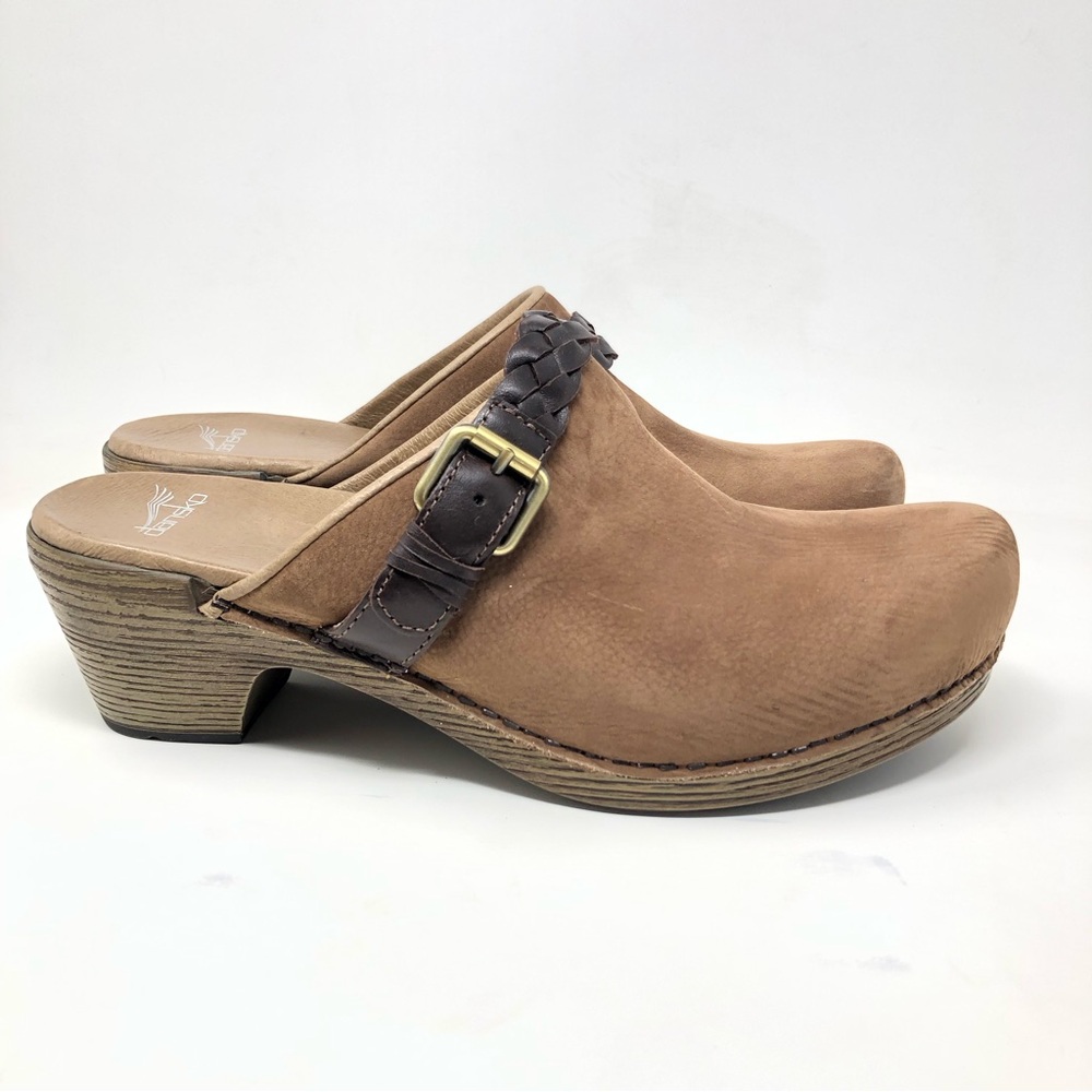 Dansko Brown Suede Clogs with Dark Brown Strap